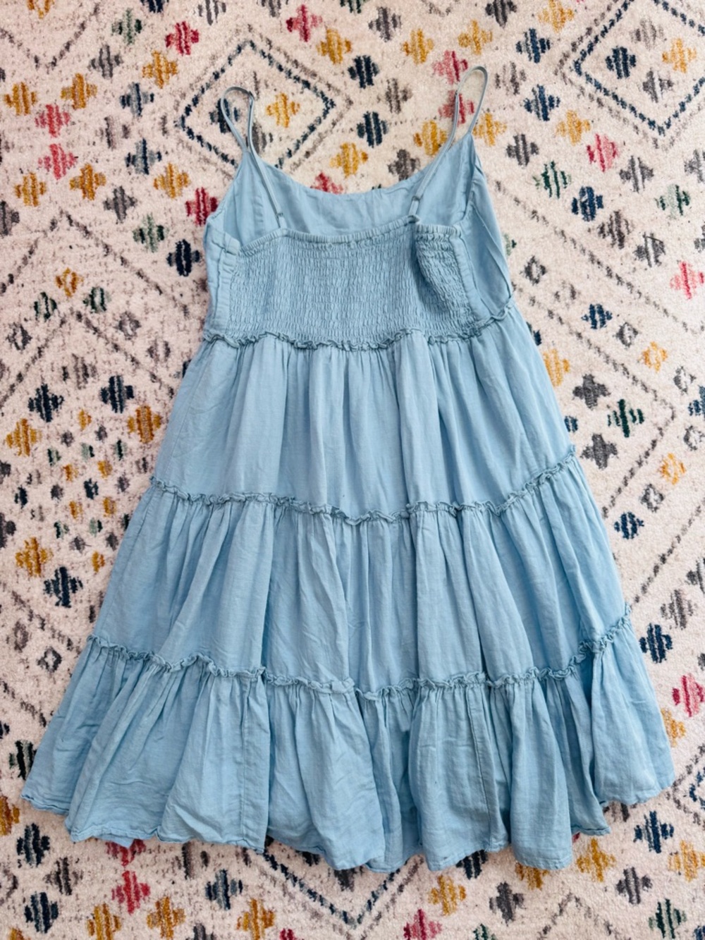 Lucky Brand Blue Babydoll Mini Dress Tiered Western Boho Size M - Picture 2 of 5